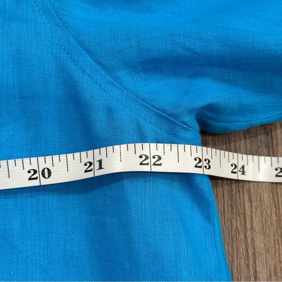 Vtg Caroline Rose 100% Linen Tunic Blouse Women’s L Teal Blue Pockets Lagenlook - Picture 8 of 10